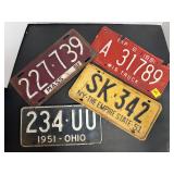 1951 Vintage License Plate Lot MA WI NY OH Authent