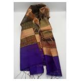 Handwoven Raw Silk Ikat Scarf Purple Gold 18x48
