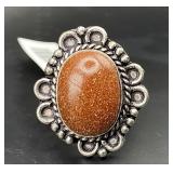 Red Sunstone German Silver Ring Size 8