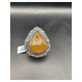 Yellow Onyx German Silver Statement Ring Size 7