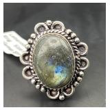 Labradorite German Silver Ring Size 8