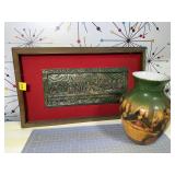 Vtg 3D Metal Last Supper Plaque & Ceramic Vase Lot