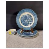 Currier & Ives Old Grist Mill Plates & Cup Lot