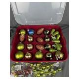 Green & Gold Glass Christmas Ornaments Crate Lot