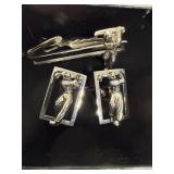 Silver Tone Golfer Cufflinks & Tie Clip