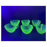 Anchor Hocking Block Optic Uranium Teacups Lot
