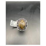 Tiger Eye German Silver Statement Ring Size 6