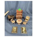 Vintage Dollhouse Furniture Hand Painted Wood Lot