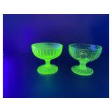 Vintage Ribbed Uranium Glass Sherbet Cups Lot