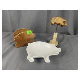 Vintage Wood & Ceramic Pig Figurine Decor Lot