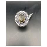 Smoky Quartz German Silver Ring Size 7