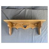 Vintage Country Oak Heart Wall Shelf with Pegs
