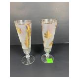 2 Libbey Gold Leaf Pilsner Glasses Variety Lot