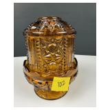 Indiana Glass Amber Glass Stars Bars Fairy Lamp