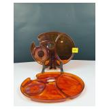 Vintage Snack-Master Amber Plastic Trays Lot
