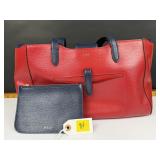 Ralph Lauren Red Leather Tote and Pouch Lot