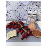 Terracotta Garlic Baker Set & Ceramic Red Chilis