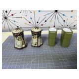 Vtg 1970s Avocado Green & Floral Shaker Set Lot