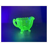 Vintage Green Uranium Glass Footed Creamer