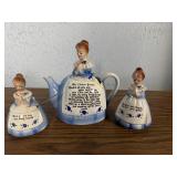 Vintage Enesco ceramic Kitchen Prayer three-piece
