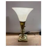 Vintage Brass Torchiere Table Lamp Alabaster