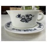 Pyrex Old Town Blue Gravy Boat and Underplate