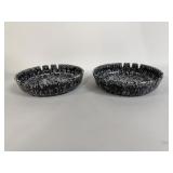 Mottled Black and White Melamine Ashtrays Set of 2