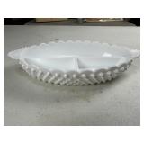Fenton Hobnail Milk Glass Divided Relish Dish