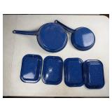 Blue Graniteware Enamel Frying Skillets and Pans
