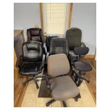 Group lot of six assorted rolling office desk chai