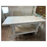 Homemade White Wooden Workbench with Lower Shelf