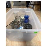 Assorted Glass Vases Candle Holders and Bin Lot