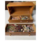 Vintage Costume Jewelry Lot with Wooden Chest