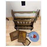 Vintage Wooden Magazine Rack and Wall Decor Lot