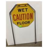 Vintage Caution Wet Floor Metal Sign with Stand
