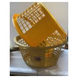 Vintage Yellow Plastic Laundry Baskets Lot of 2
