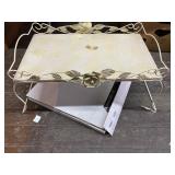 Vintage Painted Wrought Iron Floral Serving Tray