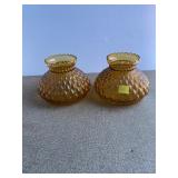 Amber Glass Hurricane Lamp Shades Pair