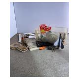 Mixed Ephemera, Pins & Tools in Plastic Bin