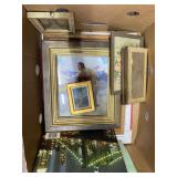 Vintage Framed Art Ephemera and Book Box Lot
