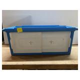 Retro Blue Plastic Cabinet Sliding Doors Bread Box