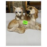 Dog and Kitten Painted Resin Statue