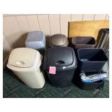 7 Plastic Trash Cans, 4 With Swing Lids