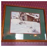 Framed Winter Barn Landscape Print