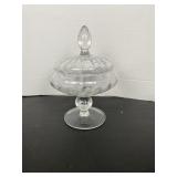 Vtg Clear Blown Glass Lidded Pedestal Compote
