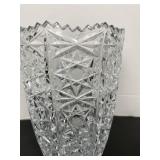 Vtg Clear Cut Crystal Hobstar Vase Sawtooth