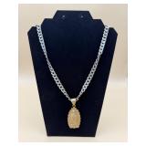 Two-Tone Virgin Mary Pendant Curb Chain Necklace