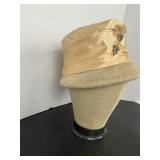 Champagne Satin Faux Fur Pillbox Hat Brooches