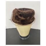 Brown Velvet Pillbox Hat with Birdcage Veiling