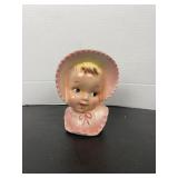 Pink Bonnet Baby Head Vase Planter